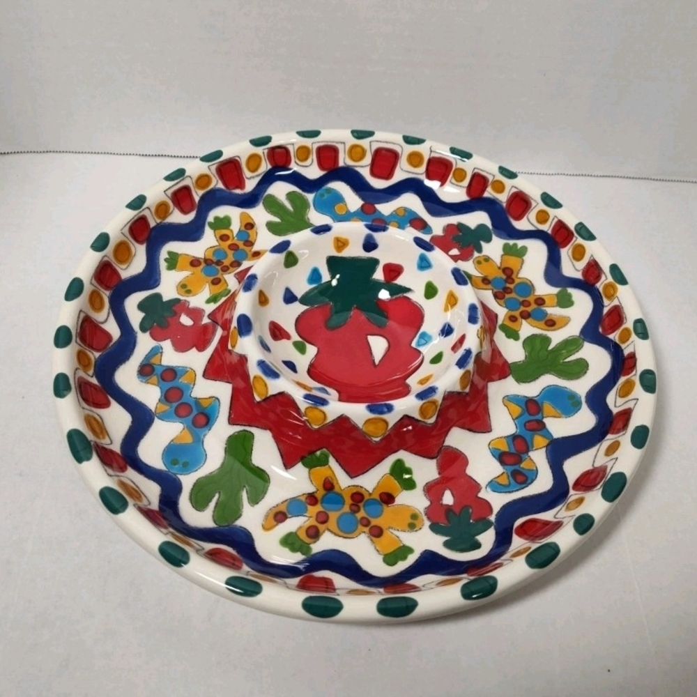 Talavera Colorful Ceramic Chip and Dip Platter Hand Made, Hand Painted